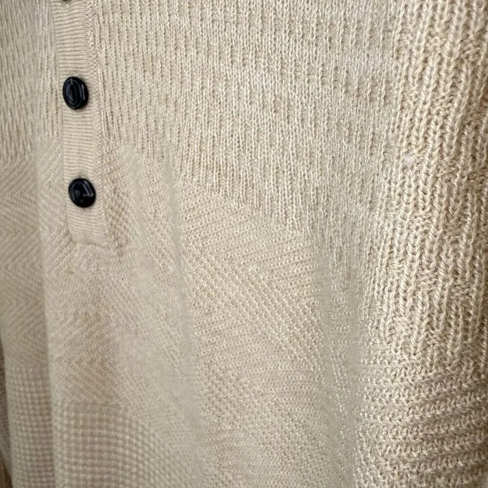 Jachs Men's Mixed Stitch Waffle‎ Sweater Henley XL Pattern Cream Long Sleeves